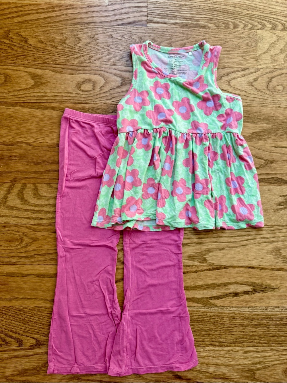 Angel Dear Mint Green Floral Tank Top & Pink Leggings Pajama Set